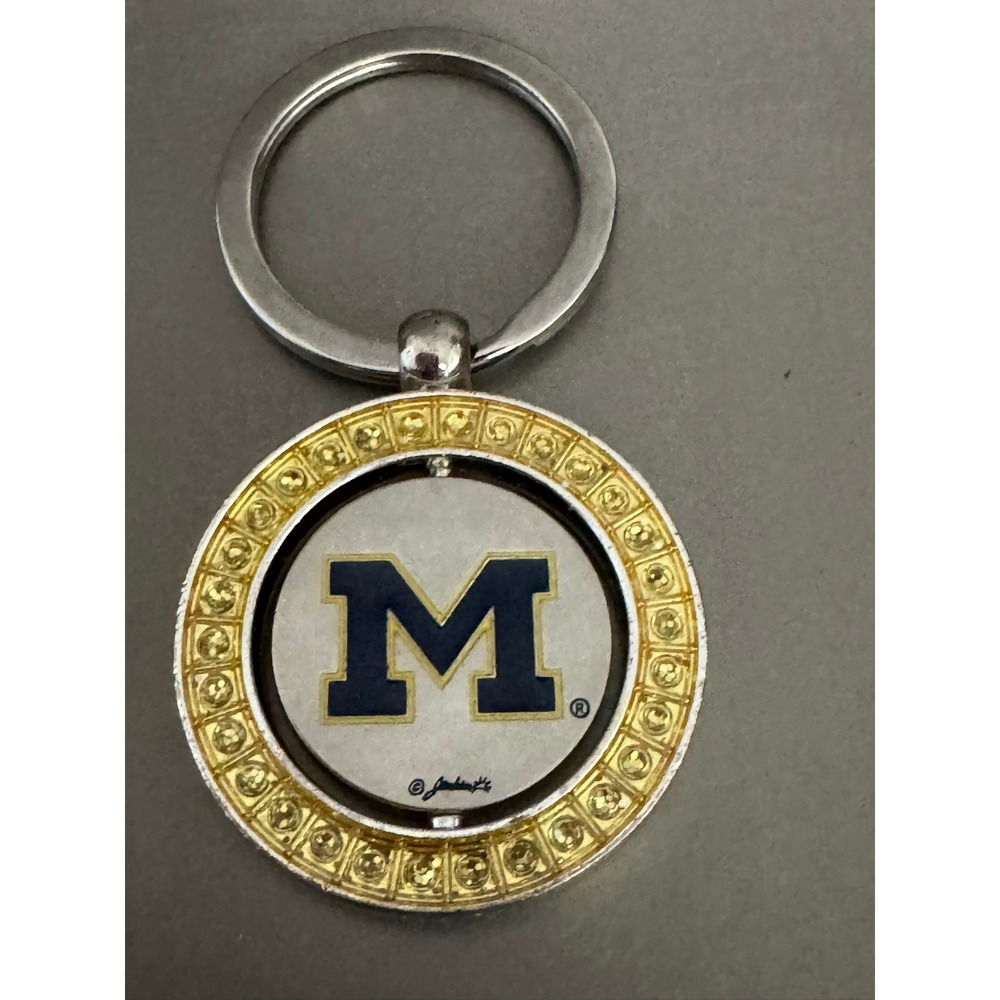 Jostens University of Michigan Wolverines Spinner Keychain Rhinestone Block M